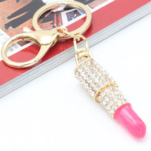 Key Chain Lady's Cute Gold Zinc Alloy Crystal Lipstick Keyring Pendant Bag Purse Decor Car Keychain CF