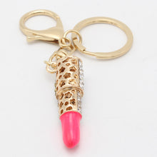 Key Chain Lady's Cute Gold Zinc Alloy Crystal Lipstick Keyring Pendant Bag Purse Decor Car Keychain CF