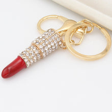 Key Chain Lady's Cute Gold Zinc Alloy Crystal Lipstick Keyring Pendant Bag Purse Decor Car Keychain CF