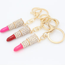 Key Chain Lady's Cute Gold Zinc Alloy Crystal Lipstick Keyring Pendant Bag Purse Decor Car Keychain CF