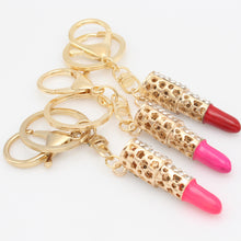 Key Chain Lady's Cute Gold Zinc Alloy Crystal Lipstick Keyring Pendant Bag Purse Decor Car Keychain CF