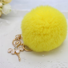 Keychain Rabbit Fur Dancing Angel Rhinestone Ball Bag Plush Car Key Ring Charm Car Key Pendant gift CF