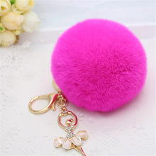 Keychain Rabbit Fur Dancing Angel Rhinestone Ball Bag Plush Car Key Ring Charm Car Key Pendant gift CF