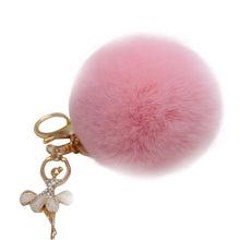 Keychain Rabbit Fur Dancing Angel Rhinestone Ball Bag Plush Car Key Ring Charm Car Key Pendant gift CF