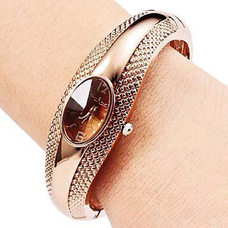 Luxury Quartz Watch Lady Cuff Bangle Bracelet Wristwatch Clock Watches Crystal Gold Relogio CF