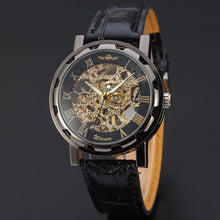 Men Watch Top Luxury Classic PU Leather Dial Skeleton Mechanical Military Army Relogio Masculino Watch CF