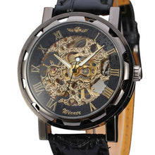 Men Watch Top Luxury Classic PU Leather Dial Skeleton Mechanical Military Army Relogio Masculino Watch CF