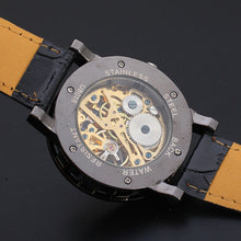 Men Watch Top Luxury Classic PU Leather Dial Skeleton Mechanical Military Army Relogio Masculino Watch CF