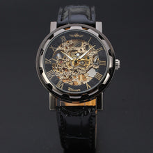 Men Watch Top Luxury Classic PU Leather Dial Skeleton Mechanical Military Army Relogio Masculino Watch CF