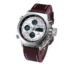 Men Watch Top Luxury Relogio Masculino Military Double Movement Alarm Clock PU Leather Quartz Watch CF