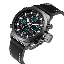 Men Watch Top Luxury Relogio Masculino Military Double Movement Alarm Clock PU Leather Quartz Watch CF