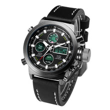 Men Watch Top Luxury Relogio Masculino Military Double Movement Alarm Clock PU Leather Quartz Watch CF