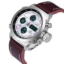 Men Watch Top Luxury Relogio Masculino Military Double Movement Alarm Clock PU Leather Quartz Watch CF