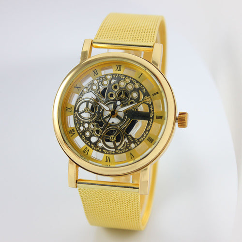 Men Watches Hollow Out Top Luxury Military Army Stainless Steel Mesh Band Gold Silver Relogio Masculino CF