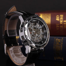 Men Watches Top Luxury Military army Classic Black Leather Skeleton Mechanical Watch Relogio Masculino CF