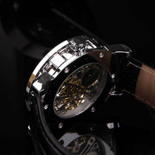 Men Watches Top Luxury Military army Classic Black Leather Skeleton Mechanical Watch Relogio Masculino CF