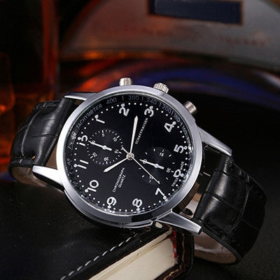 Men Watches Top Luxury Military army PU Leather Band Dial Clock Quartz Wrist Watch Relogio Masculino CF