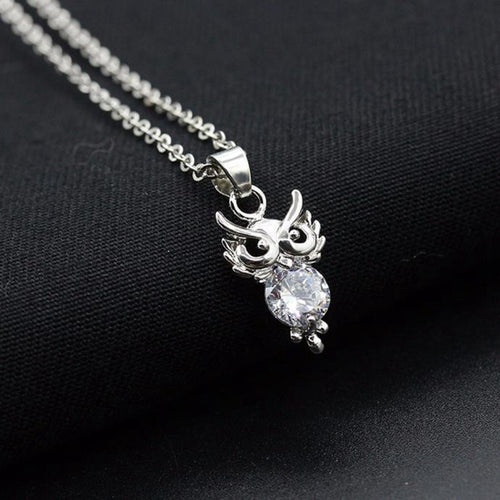 Necklace Women Rhinestone Crystal Owl Pendant Silver Chain Necklaces Chocker Charm Jewelry gift for girl CF