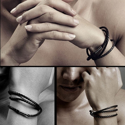 Bracelet&Bangles PU Leather Bracelets For Men Jewelry Charm Bangle Handmade Round Rope CF
