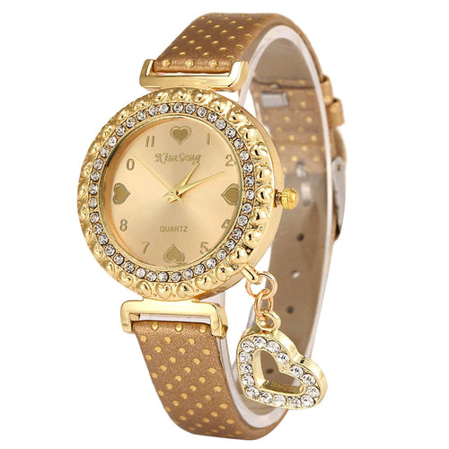 Love Heart Bracelet Watches Women Leather Crystal Quartz Wrist Watch Gold Clock Relojes Mujer Relogio Feminino Montre CF