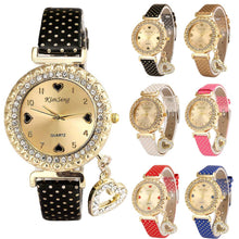 Love Heart Bracelet Watches Women Leather Crystal Quartz Wrist Watch Gold Clock Relojes Mujer Relogio Feminino Montre CF