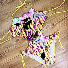 Most Popular Hawaiian Beach Lovely wavy edge Swimsuit Women One Pieces black Neck hanging bandage Swimsuit Swimwear N134 CF