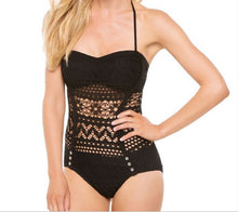 Most Popular Hawaiian Beach Lovely wavy edge Swimsuit Women One Pieces black Neck hanging bandage Swimsuit Swimwear N134 CF
