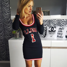 New Arrival Summer Women Bodycon Dress Number Letter Print O-Neck Full Sleeve Above Knee Vestidos Plus Size 71826 SM6