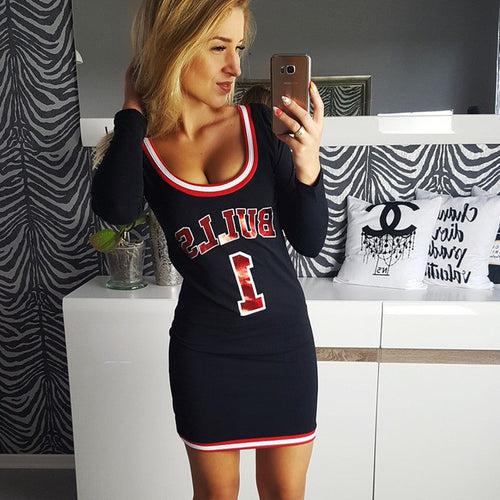 New Arrival Summer Women Bodycon Dress Number Letter Print O-Neck Full Sleeve Above Knee Vestidos Plus Size 71826 SM6