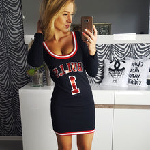 New Arrival Summer Women Bodycon Dress Number Letter Print O-Neck Full Sleeve Above Knee Vestidos Plus Size 71826 SM6