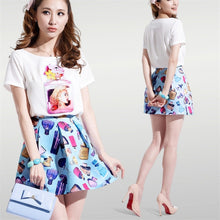 New Arrival Women Print Skirt Set 2 Pieces Suit O-neck Short Sleeve t shirt Zipper Fly Plus Size Woman Jumpsuit 70895 SM6