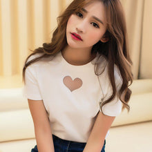 New Brand Women T shirts Heart Hollow out t-shirt Women Top Short Sleeve Female Plus Size 71990 SM6