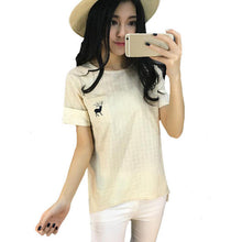 New Casual Women Korean Style O-neck Embroidery T shirts Female Short Sleeve Cotton Linen Tshirt Plus Size Plaid Top 70741 SM6