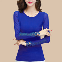 New Fashion Autumn Hot  Shirt Women Blouse O-neck Full Tee Shirt Chiffon Lace Casual Blouses Plus Size Blusas 71516 SM6