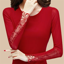 New Fashion Autumn Hot  Shirt Women Blouse O-neck Full Tee Shirt Chiffon Lace Casual Blouses Plus Size Blusas 71516 SM6