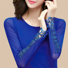 New Fashion Autumn Hot  Shirt Women Blouse O-neck Full Tee Shirt Chiffon Lace Casual Blouses Plus Size Blusas 71516 SM6