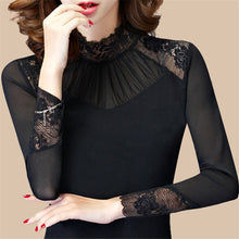 New Fashion Autumn Hot  Shirt Women Blouse Stand Full Tee Shirt Chiffon Lace Casual Blouses Plus Size Blusas 71517 SM6