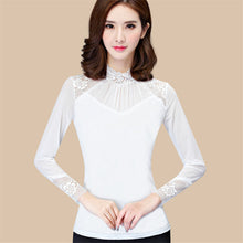 New Fashion Autumn Hot  Shirt Women Blouse Stand Full Tee Shirt Chiffon Lace Casual Blouses Plus Size Blusas 71517 SM6