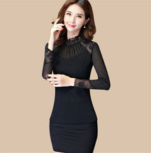 New Fashion Autumn Hot  Shirt Women Blouse Stand Full Tee Shirt Chiffon Lace Casual Blouses Plus Size Blusas 71517 SM6