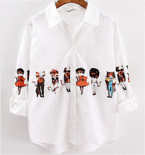 New Fashion Cartoon Print Shirts Women Button Half Sleeve Turn-down Collar Blouse Female Loose Casual Shirt Tops 31822 SM6