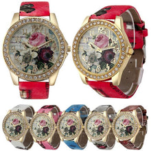 Chinese Style Peony Pattern Watch Gilt Digital Quartz Casual Leather Clock Women Dress Flower Wristwatch CF