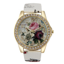Chinese Style Peony Pattern Watch Gilt Digital Quartz Casual Leather Clock Women Dress Flower Wristwatch CF