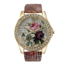 Chinese Style Peony Pattern Watch Gilt Digital Quartz Casual Leather Clock Women Dress Flower Wristwatch CF