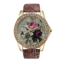 Chinese Style Peony Pattern Watch Gilt Digital Quartz Casual Leather Clock Women Dress Flower Wristwatch CF