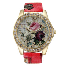 Chinese Style Peony Pattern Watch Gilt Digital Quartz Casual Leather Clock Women Dress Flower Wristwatch CF