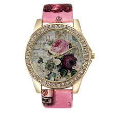 Chinese Style Peony Pattern Watch Gilt Digital Quartz Casual Leather Clock Women Dress Flower Wristwatch CF