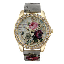 Chinese Style Peony Pattern Watch Gilt Digital Quartz Casual Leather Clock Women Dress Flower Wristwatch CF