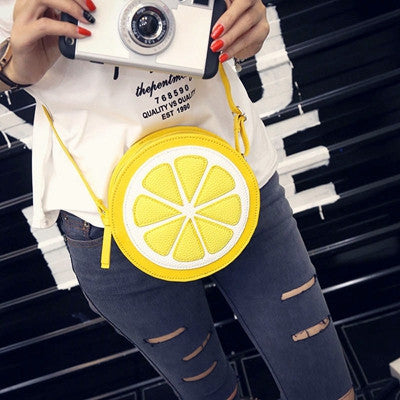 Crossbody Bag Personality Round Lemon Pattern PU Leather Shoulder Bags Bolsos Femenina CF