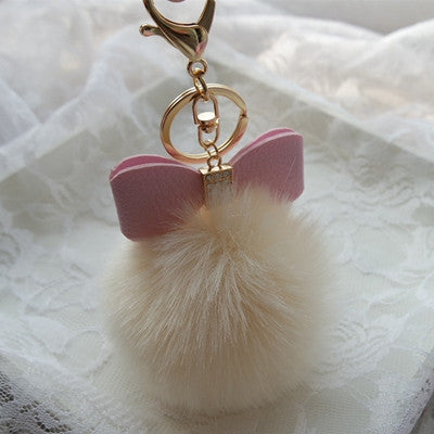 Faux Rabbit Fur Ball Keychain for Bags Gift for girl Plush Car Key Ring Car Key Pendant CF