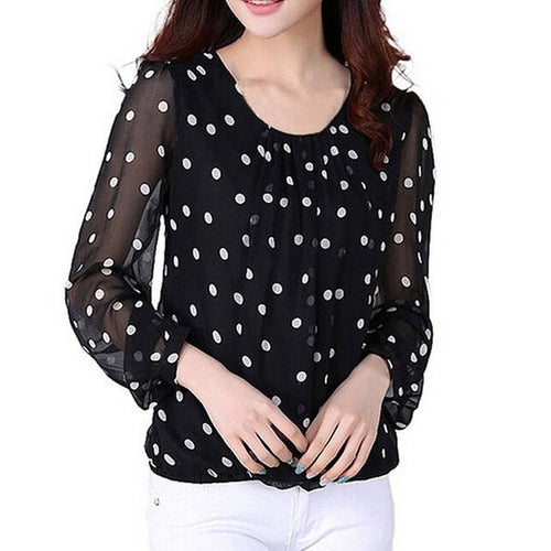 New Fashion Long Sleeve Plus Size T-shirts Female T shirt Polka Dot Print Tops Women Clothing 70834 SM6